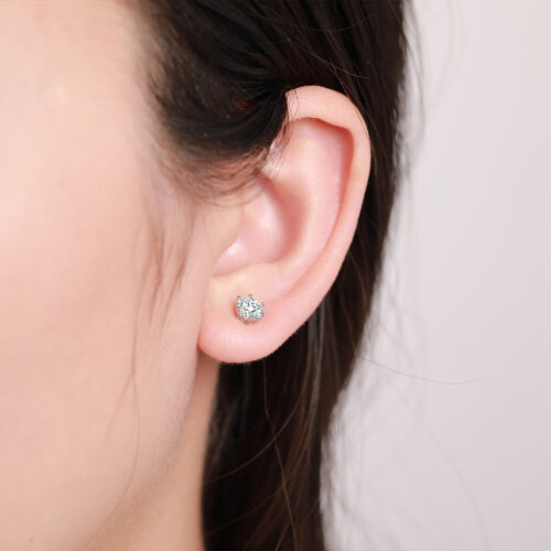 Round Cut Earring in White Gold